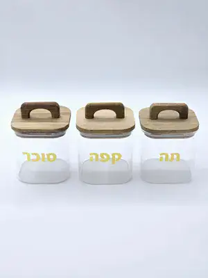 סט תה קפה סוכר מכסה עץ מרובע