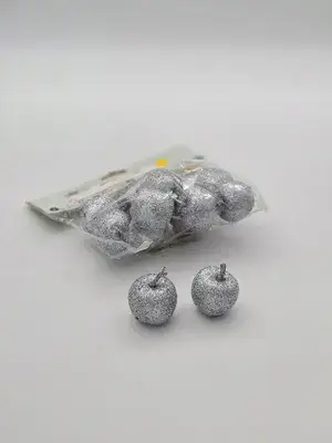 12 תפוחים נוצצים כסף לעיצוב שולחן