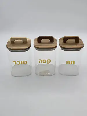 תה קפה סוכר זכוכית משולב עץ